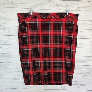 Torrid Womens Pencil Skirt Sz 4 Red Black Plaid Pull On Rayon Blend